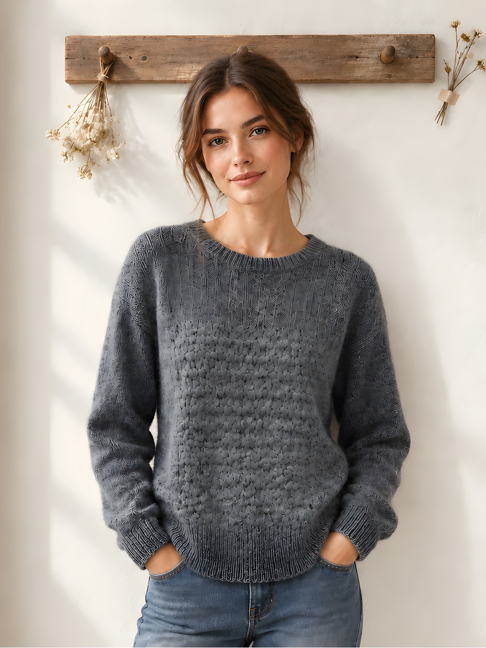 Anthropologie Kenai Textured Gray Sweater S